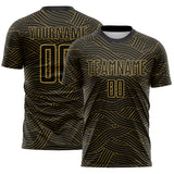 Custom Black-Old Gold Abstract Wave Lines Interlocking Sublimation Soccer Uniform Jersey