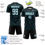 Custom Black White-Teal Abstract Wave Lines Interlocking Sublimation Soccer Uniform Jersey