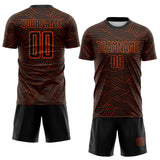 Custom Black-Orange Abstract Wave Lines Interlocking Sublimation Soccer Uniform Jersey