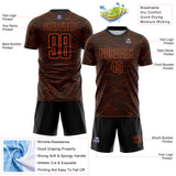 Custom Black-Orange Abstract Wave Lines Interlocking Sublimation Soccer Uniform Jersey