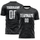 Custom Black White-Gray Abstract Wave Lines Interlocking Sublimation Soccer Uniform Jersey