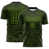 Custom Black-Neon Green Abstract Wave Lines Interlocking Sublimation Soccer Uniform Jersey