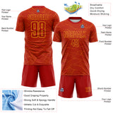 Custom Red-Gold Abstract Wave Lines Interlocking Sublimation Soccer Uniform Jersey
