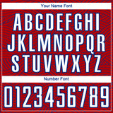 Custom Red White-Royal Abstract Wave Lines Interlocking Sublimation Soccer Uniform Jersey