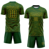 Custom Green-Gold Abstract Wave Lines Interlocking Sublimation Soccer Uniform Jersey