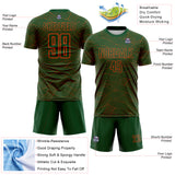 Custom Green-Orange Abstract Wave Lines Interlocking Sublimation Soccer Uniform Jersey