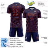 Custom Navy-Orange Abstract Wave Lines Interlocking Sublimation Soccer Uniform Jersey