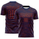 Custom Navy-Orange Abstract Wave Lines Interlocking Sublimation Soccer Uniform Jersey
