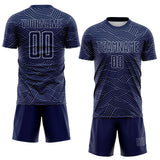 Custom Navy-Gray Abstract Wave Lines Interlocking Sublimation Soccer Uniform Jersey