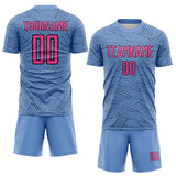 Custom Light Blue Pink-Black Abstract Wave Lines Interlocking Sublimation Soccer Uniform Jersey