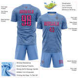 Custom Light Blue Pink-Black Abstract Wave Lines Interlocking Sublimation Soccer Uniform Jersey