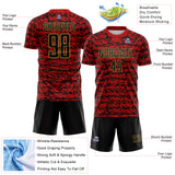 Custom Red Black-Old Gold Geometric Fragment Splatter Sublimation Soccer Uniform Jersey