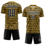 Custom Old Gold Black-White Geometric Fragment Splatter Sublimation Soccer Uniform Jersey