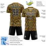 Custom Old Gold Black-White Geometric Fragment Splatter Sublimation Soccer Uniform Jersey