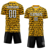 Custom Gold White-Black Geometric Fragment Splatter Sublimation Soccer Uniform Jersey
