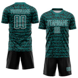 Custom Teal Black-White Geometric Fragment Splatter Sublimation Soccer Uniform Jersey