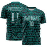 Custom Teal Black-White Geometric Fragment Splatter Sublimation Soccer Uniform Jersey