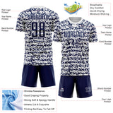 Custom White-Navy Geometric Fragment Splatter Sublimation Soccer Uniform Jersey