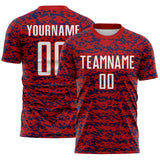 Custom Red White-Navy Geometric Fragment Splatter Sublimation Soccer Uniform Jersey