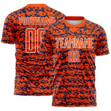 Custom Orange Navy-White Geometric Fragment Splatter Sublimation Soccer Uniform Jersey