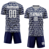 Custom Gray White-Navy Geometric Fragment Splatter Sublimation Soccer Uniform Jersey