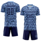 Custom Light Blue-Navy Geometric Fragment Splatter Sublimation Soccer Uniform Jersey