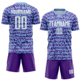 Custom Light Blue White-Purple Geometric Fragment Splatter Sublimation Soccer Uniform Jersey
