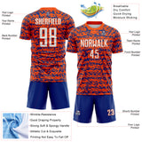 Custom Orange-Royal Geometric Fragment Splatter Sublimation Soccer Uniform Jersey