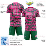 Custom Pink Kelly Green-White Geometric Fragment Splatter Sublimation Soccer Uniform Jersey
