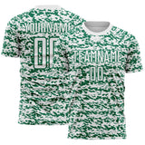 Custom White-Kelly Green Geometric Fragment Splatter Sublimation Soccer Uniform Jersey