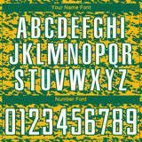 Custom Gold White-Kelly Green Geometric Fragment Splatter Sublimation Soccer Uniform Jersey