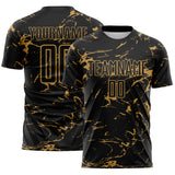 Custom Black-Old Gold Abstract Fluid Marble Sublimation Soccer Uniform Jersey