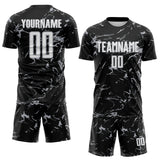 Custom Black White-Gray Abstract Fluid Marble Sublimation Soccer Uniform Jersey