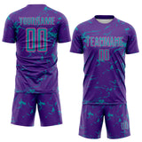 Custom Purple Teal-Pink Abstract Fluid Marble Sublimation Soccer Uniform Jersey