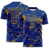 Custom Royal-Gold Abstract Fluid Marble Sublimation Soccer Uniform Jersey