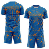 Custom Blue-Bay Orange Abstract Fluid Marble Sublimation Soccer Uniform Jersey
