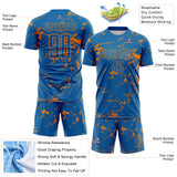 Custom Blue-Bay Orange Abstract Fluid Marble Sublimation Soccer Uniform Jersey