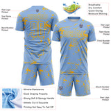Custom Light Blue-Gold Abstract Fluid Marble Sublimation Soccer Uniform Jersey
