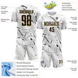 Custom White Black Gray-Old Gold Brush Stroke Slashes And Dot Grid Sublimation Soccer Uniform Jersey