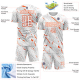 Custom White Orange-Gray Brush Stroke Slashes And Dot Grid Sublimation Soccer Uniform Jersey