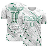 Custom White Kelly Green-Gray Brush Stroke Slashes And Dot Grid Sublimation Soccer Uniform Jersey