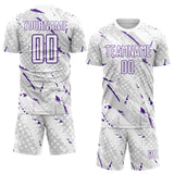 Custom White Purple-Gray Brush Stroke Slashes And Dot Grid Sublimation Soccer Uniform Jersey