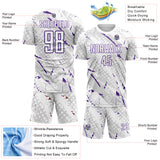 Custom White Purple-Gray Brush Stroke Slashes And Dot Grid Sublimation Soccer Uniform Jersey