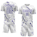 Custom White Dark Purple-Gray Brush Stroke Slashes And Dot Grid Sublimation Soccer Uniform Jersey