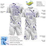 Custom White Dark Purple-Gray Brush Stroke Slashes And Dot Grid Sublimation Soccer Uniform Jersey