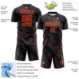 Custom Black Red Gray-Old Gold Brush Stroke Slashes And Dot Grid Sublimation Soccer Uniform Jersey