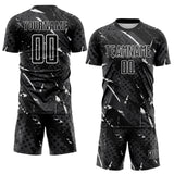 Custom Black White-Gray Brush Stroke Slashes And Dot Grid Sublimation Soccer Uniform Jersey