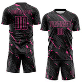 Custom Black Pink-Gray Brush Stroke Slashes And Dot Grid Sublimation Soccer Uniform Jersey