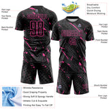 Custom Black Pink-Gray Brush Stroke Slashes And Dot Grid Sublimation Soccer Uniform Jersey