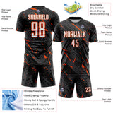 Custom Black White Orange-Gray Brush Stroke Slashes And Dot Grid Sublimation Soccer Uniform Jersey